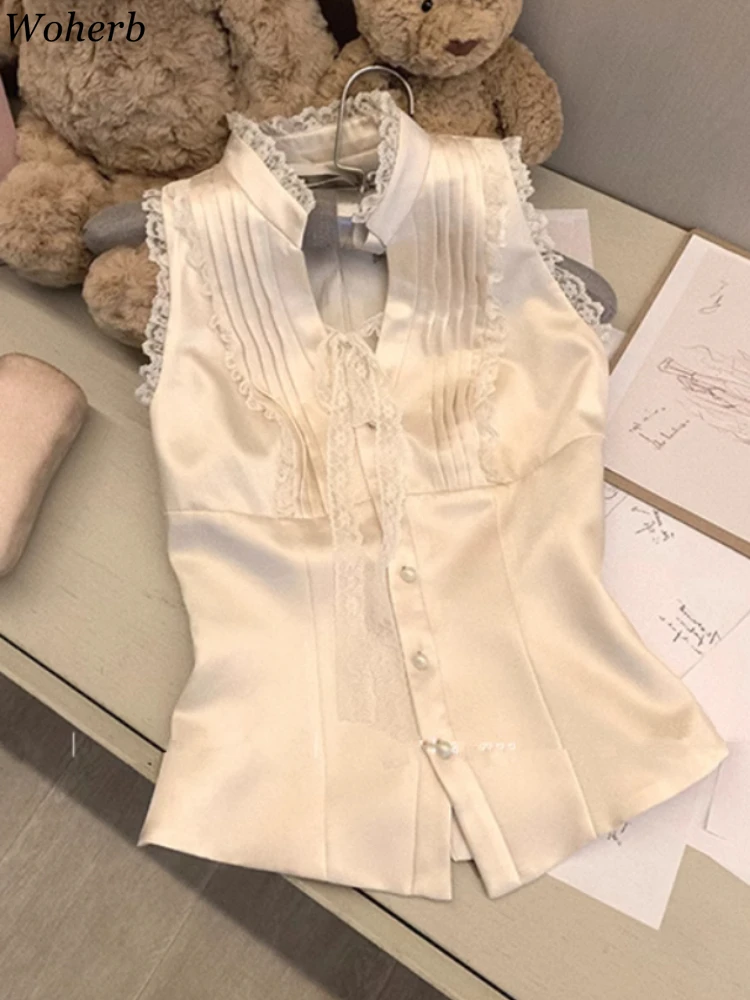 Офисная женская блузка с вырезом-стойкой, бандажная блузка 2021, Blusas Mujer De Moda, модный топ без рукавов, корейские кружевные лоскутные темпераментные блузки
Офисная женская блузка с вырезом-стойкой, бандажная блузка 2021, Blusas Mujer De Moda, модный топ без рукавов, корейские кружевные лоскутные темпераментные блузки