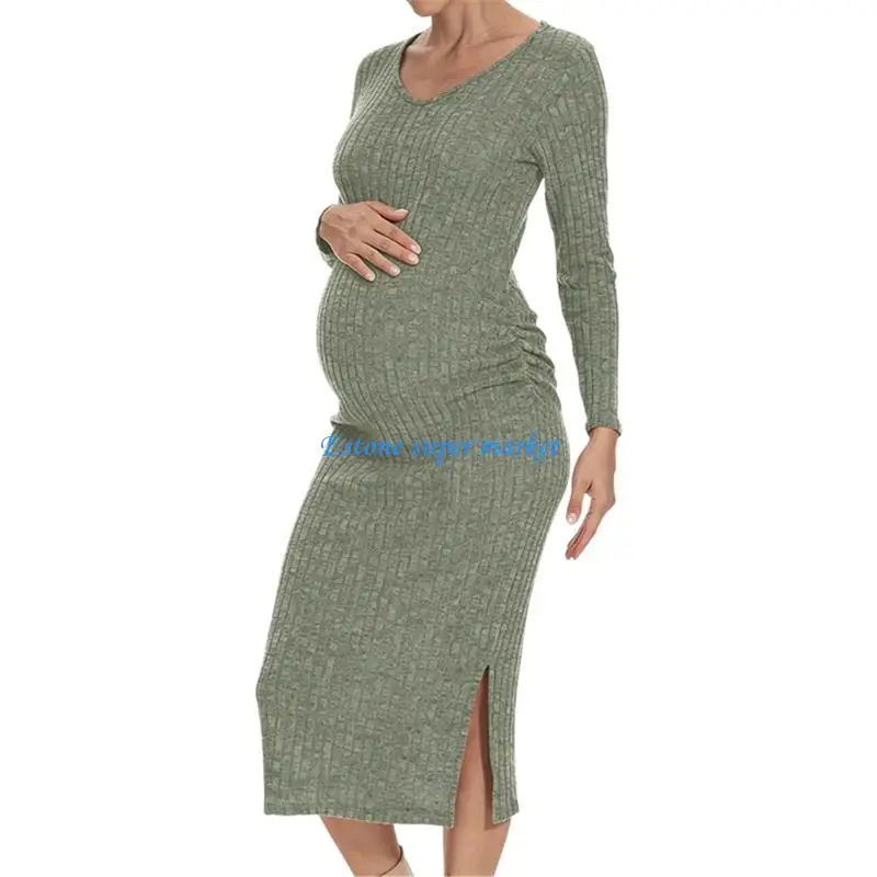 090B Elastic Maternity Dress V Neck Ribbed Texture Thin Fit Long Sleeve Winter Season Comfort Easy to Use for Pregnant Women
090B Elastic Maternity Dress V Neck Ribbed Texture Thin Fit Long Sleeve Winter Season Comfort Easy to Use for Pregnant Women