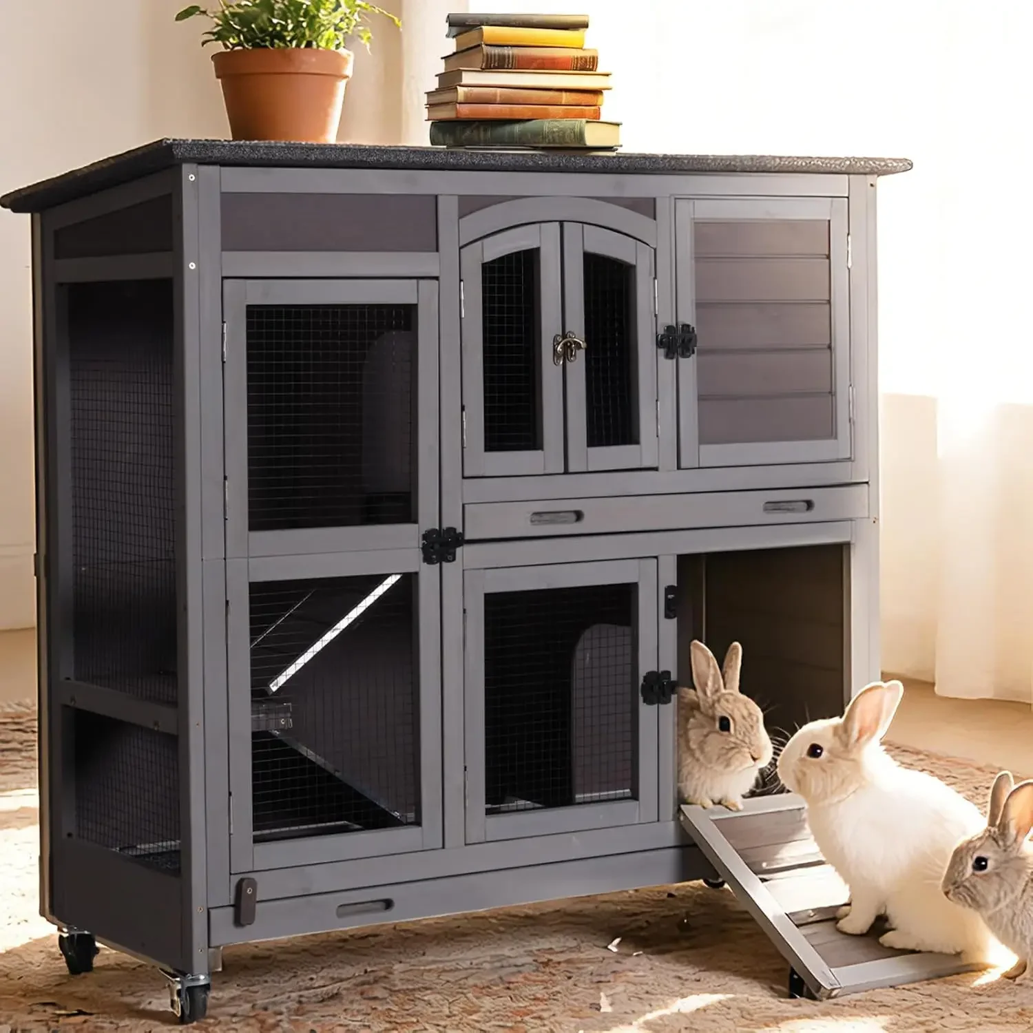 Rabbit Hutch Mobile Bunny Cage with Large Wheels, Chewproof Ramp, Leak Proof Trays – Ideal Cage for Rabbits, Guinea Pigs, Indoor
Rabbit Hutch Mobile Bunny Cage with Large Wheels, Chewproof Ramp, Leak Proof Trays – Ideal Cage for Rabbits, Guinea Pigs, Indoor