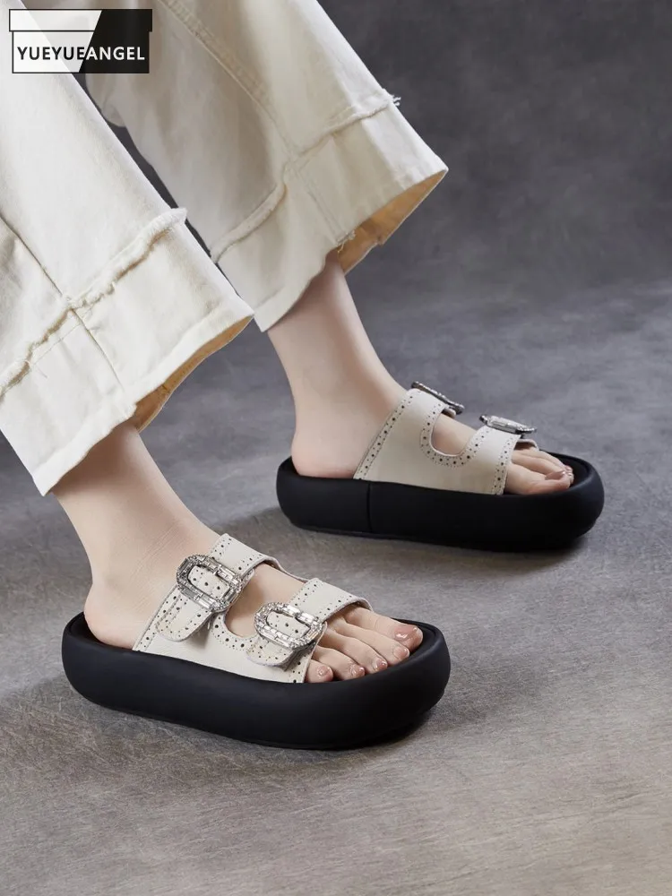 Summer Women Sheepskin Crystal Genuine Leather Slip On Slippers Buckle Strap Thick Platform Ladies Outside Open Toe Slides Shoes
Summer Women Sheepskin Crystal Genuine Leather Slip On Slippers Buckle Strap Thick Platform Ladies Outside Open Toe Slides Shoes