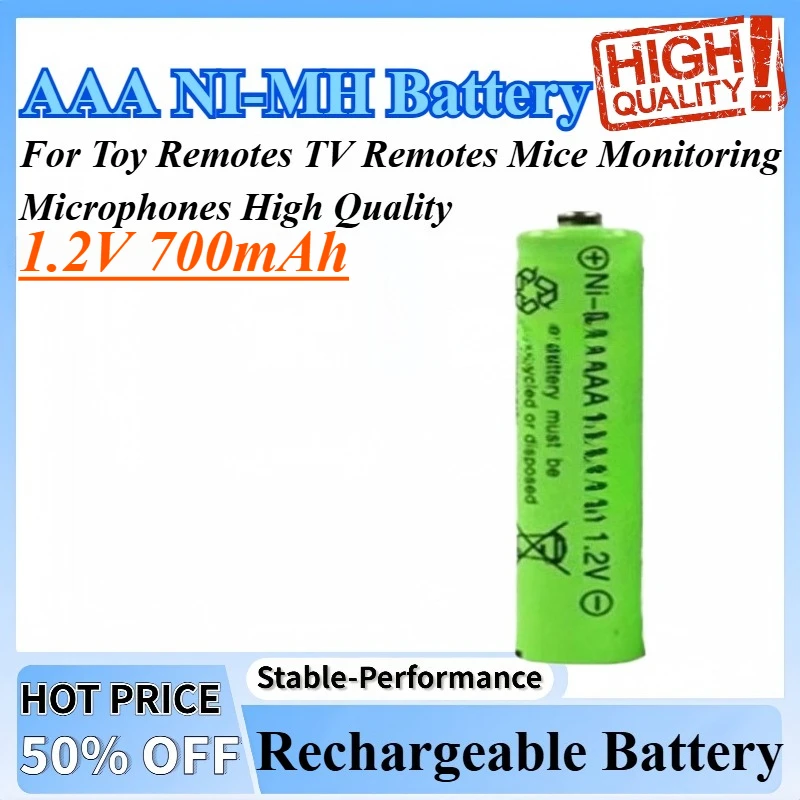 1.2V 700mAh AAA NI-MH Rechargeable Battery For Toy Remotes TV Remotes Mice Monitoring Microphones High Quality
1.2V 700mAh AAA NI-MH Rechargeable Battery For Toy Remotes TV Remotes Mice Monitoring Microphones High Quality