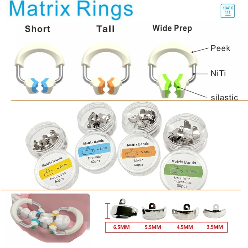 Dental Matrix System Set Contoured Matrices Clip Ring Matrix Bands Wedge Plastic Kit Dentistry Instrument Tool
Dental Matrix System Set Contoured Matrices Clip Ring Matrix Bands Wedge Plastic Kit Dentistry Instrument Tool