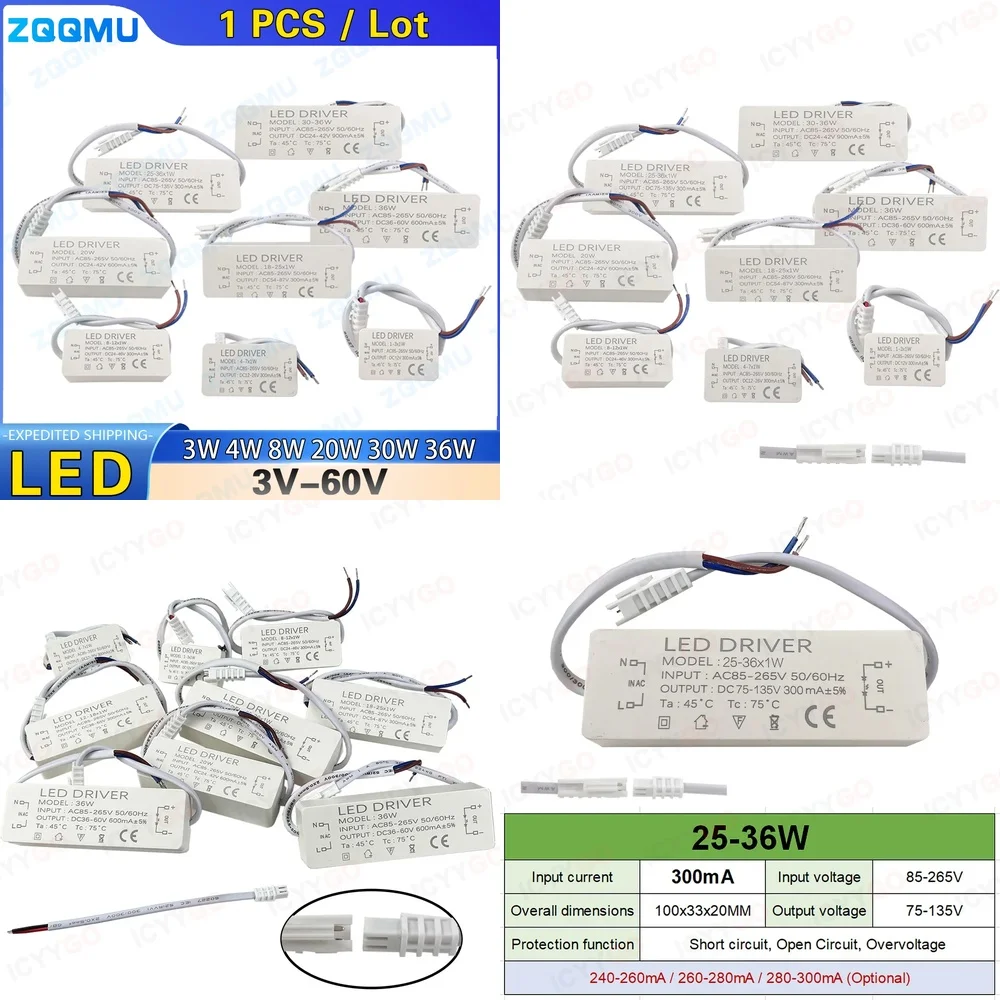 LED Driver 8 12W 20W 30W 36W 300mA 600mA 900mA Constant Current Power Supply for GU10 E27 LED Bulbs External Isolated Wide
LED Driver 8 12W 20W 30W 36W 300mA 600mA 900mA Constant Current Power Supply for GU10 E27 LED Bulbs External Isolated Wide