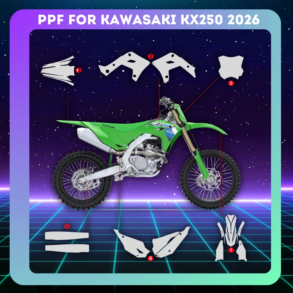TPU Paint Protection Film For Kawasaki KX250 2026 Motorcycle PPF Clear Bra Body Sticker Decal Kit Frame Protection Set
TPU Paint Protection Film For Kawasaki KX250 2026 Motorcycle PPF Clear Bra Body Sticker Decal Kit Frame Protection Set