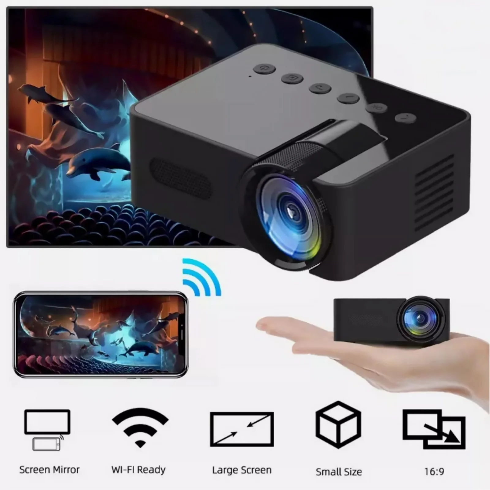 Mini Projector YT100, Portable HD Movie Projector with 1080P For USB LED Display Outdoor Home Theater Eye Protection for Camping
Mini Projector YT100, Portable HD Movie Projector with 1080P For USB LED Display Outdoor Home Theater Eye Protection for Camping