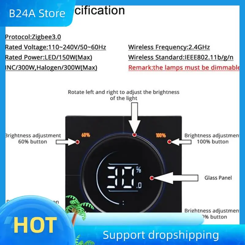 B24A Infinite Knob MOSFET Dimmer Regulator Zigbee 3.0 PC Panel Wall Light Switch Digital LCD Trailing Edge Dimming
B24A Infinite Knob MOSFET Dimmer Regulator Zigbee 3.0 PC Panel Wall Light Switch Digital LCD Trailing Edge Dimming