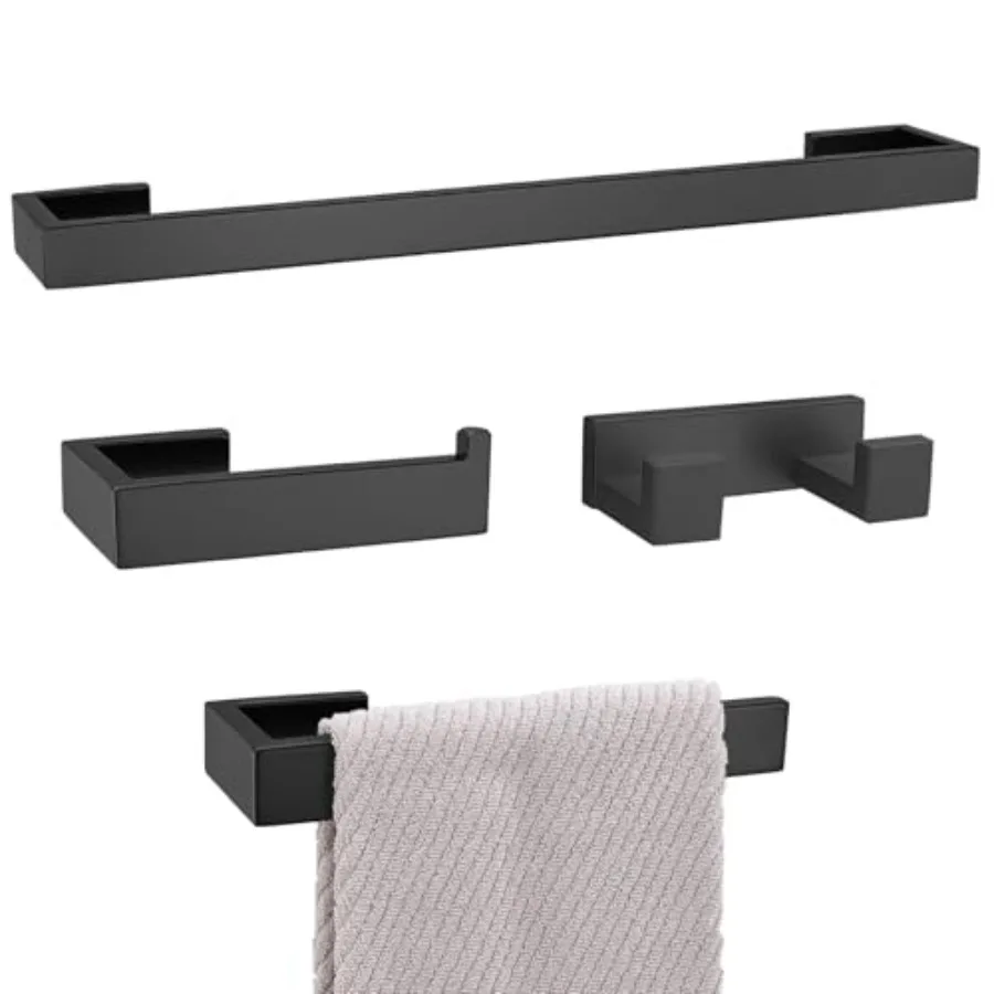 Bathroom towel bar set, matte black SUS304 stainless steel, 4-piece wall-mounted hardware set, 23.6 inches, corrosion-resistant
Bathroom towel bar set, matte black SUS304 stainless steel, 4-piece wall-mounted hardware set, 23.6 inches, corrosion-resistant