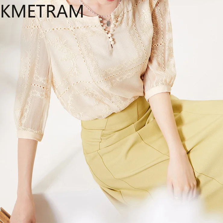 KMETRAM New Real Mulberry Silk Shirts Woman Luxury Embroidery Tops for Woman Clothing 2025 High Quality Shirts Blusas Para Mujer
KMETRAM New Real Mulberry Silk Shirts Woman Luxury Embroidery Tops for Woman Clothing 2025 High Quality Shirts Blusas Para Mujer