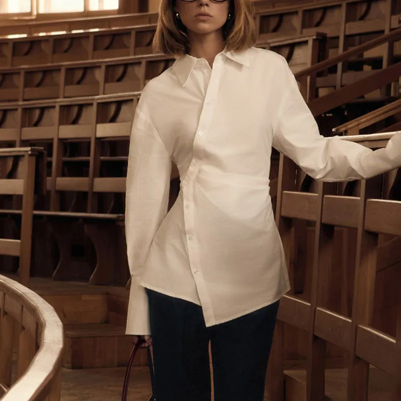 2025 Cotton White Lapel Long Sleeve Waist-Close Women's Shirt Cross Design Irregular Cardigan Top Club Clothing Vestidos
2025 Cotton White Lapel Long Sleeve Waist-Close Women's Shirt Cross Design Irregular Cardigan Top Club Clothing Vestidos