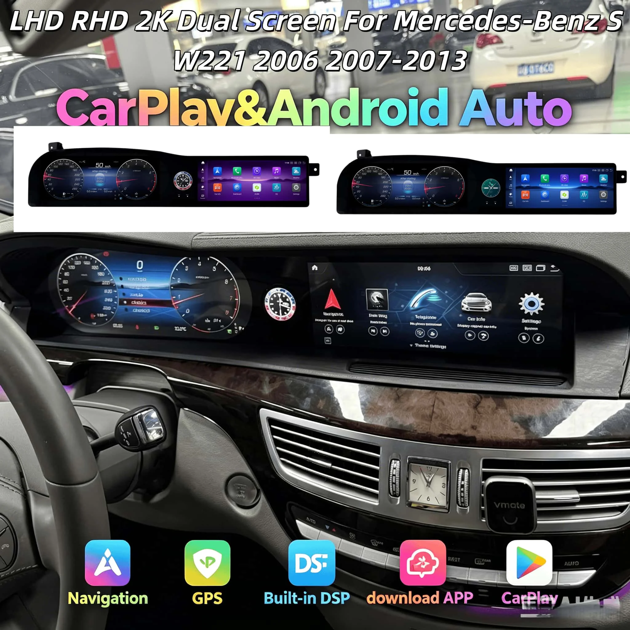 Integrated LCD Dual Screen For Mercedes-Benz S W221 2006 2007-2013 Carplay Android Auto Media Video Player GPS Bluetooth Car
Integrated LCD Dual Screen For Mercedes-Benz S W221 2006 2007-2013 Carplay Android Auto Media Video Player GPS Bluetooth Car