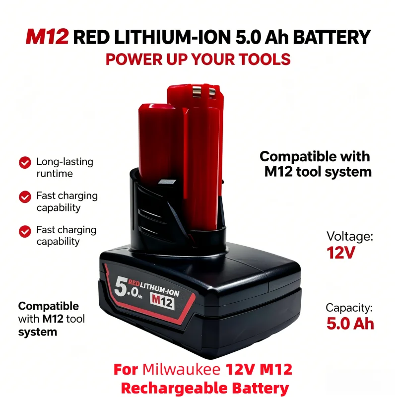 For Milwaukee M12 12V Rechargeable Battery 2.5Ah/5Ah/6Ah XC Cordless Tools 48-11-2402 48-11-2411 Batteries 48-11-2401
For Milwaukee M12 12V Rechargeable Battery 2.5Ah/5Ah/6Ah XC Cordless Tools 48-11-2402 48-11-2411 Batteries 48-11-2401