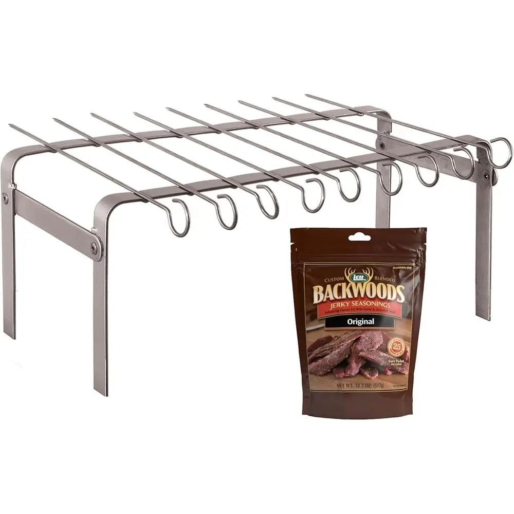 Подставка для вяленого мяса с 9 шампурами, приправа Backwoods Original для вяленого мяса, для использования на решете, в духовке или коптильне, из нержавеющей стали
Подставка для вяленого мяса с 9 шампурами, приправа Backwoods Original для вяленого мяса, для использования на решете, в духовке или коптильне, из нержавеющей стали