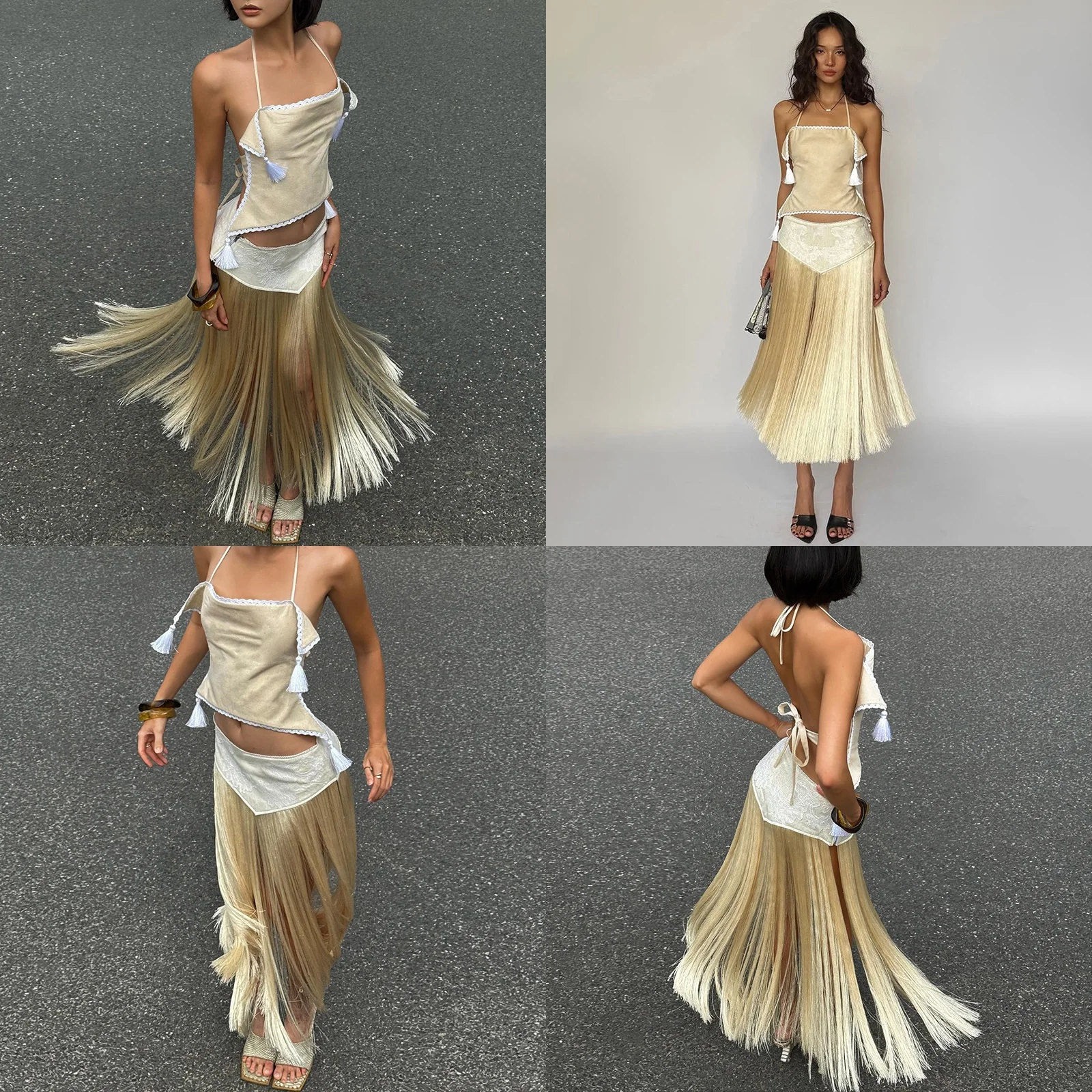 Fashion Halter Tie Back Blouse Top High Waist Skirt Matching Set Spring Summer Outfits
Fashion Halter Tie Back Blouse Top High Waist Skirt Matching Set Spring Summer Outfits