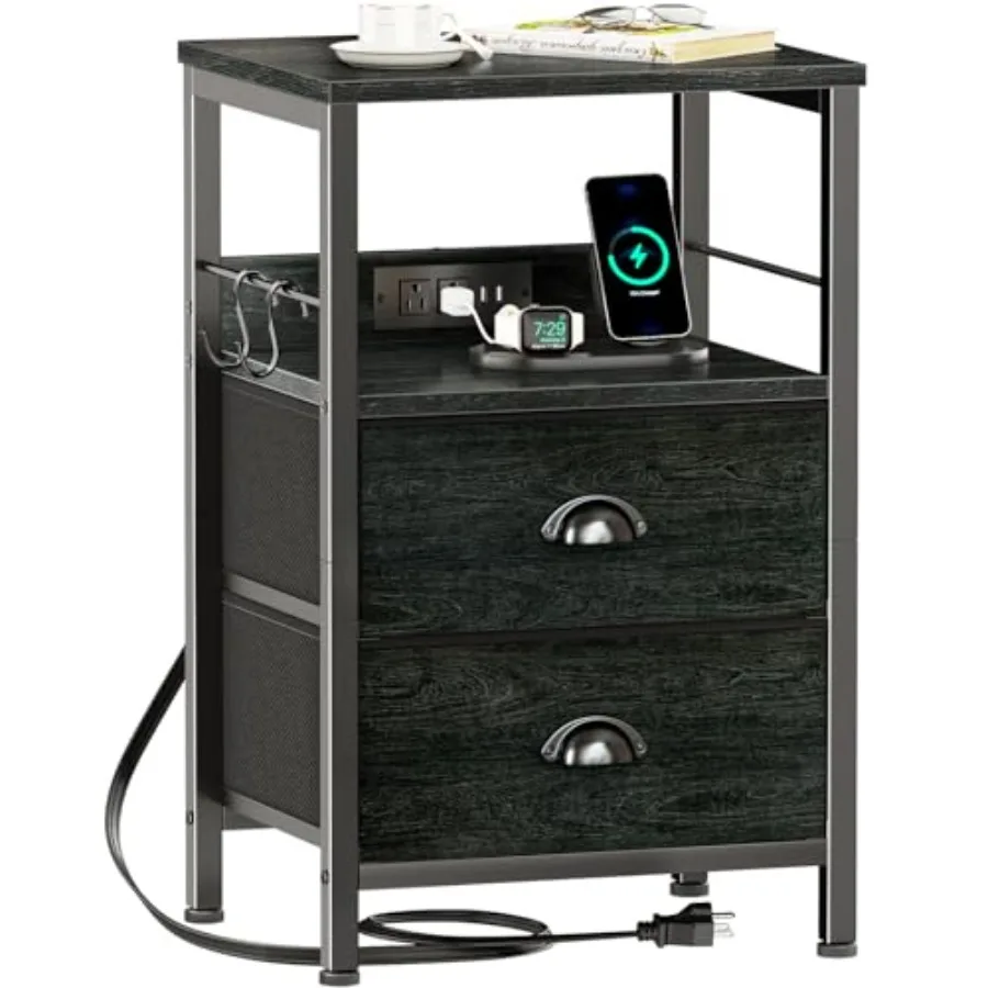 Nightstand with Charging Station Black Night Stand with 2 Fabric Drawers Side Table with USB Ports End Table with Storage Shelf
Nightstand with Charging Station Black Night Stand with 2 Fabric Drawers Side Table with USB Ports End Table with Storage Shelf