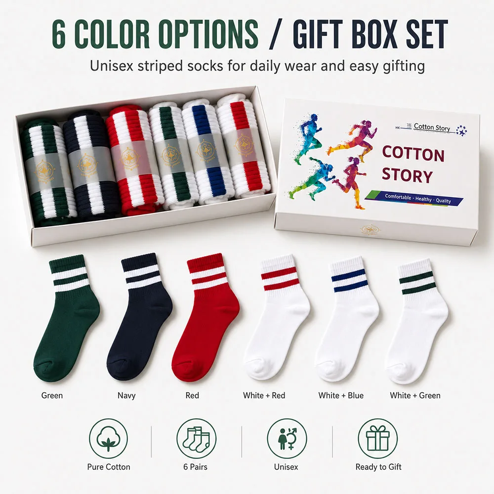 Striped Cotton Crew Socks for Men Women Moisture Wicking Breathable Non Slip Mid Calf Sporty Casual Athletic Socks 6 Pairs
Striped Cotton Crew Socks for Men Women Moisture Wicking Breathable Non Slip Mid Calf Sporty Casual Athletic Socks 6 Pairs