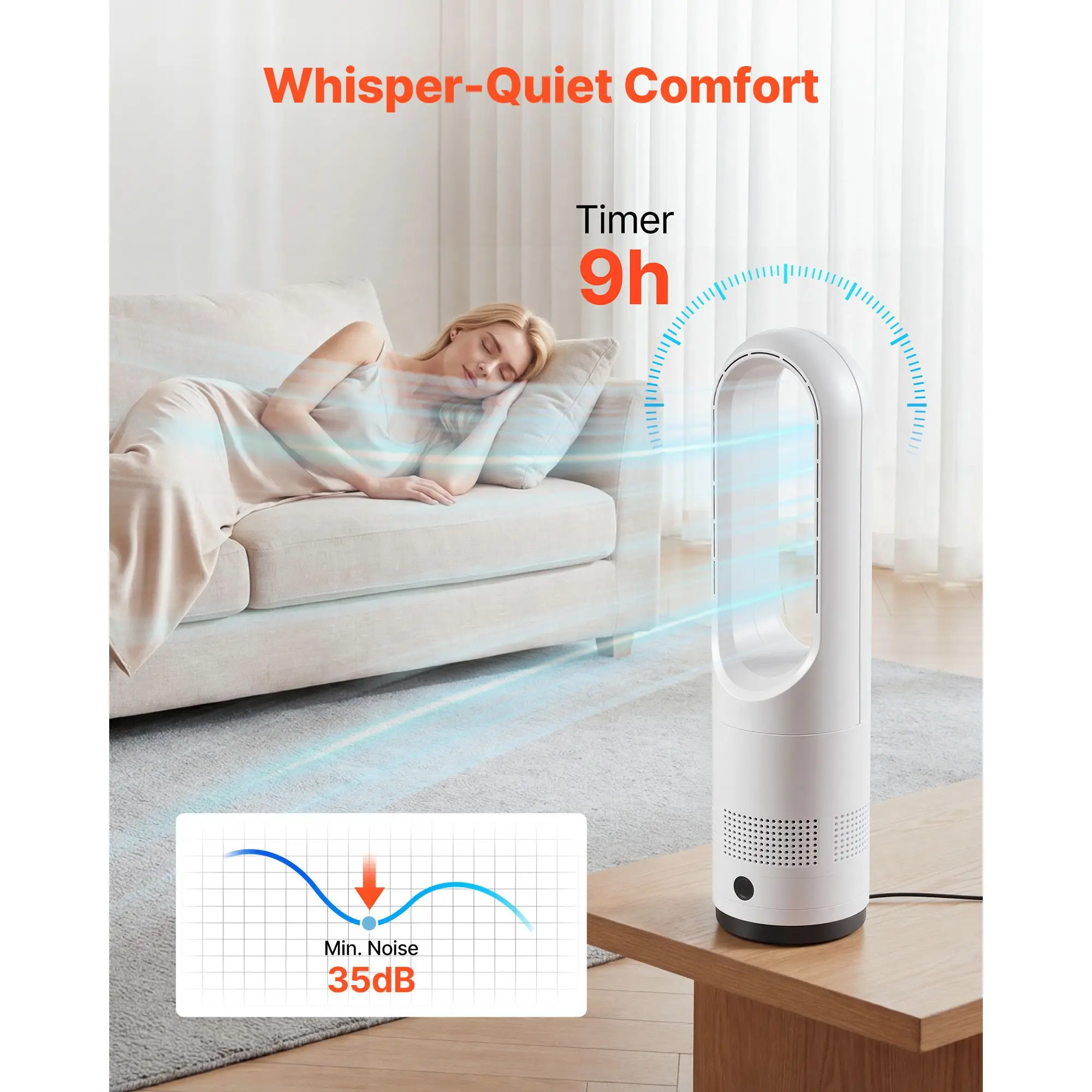 Bladeless Tower Fan, 80° Oscillating Standing Fan, 8 Speeds & 9-Hour Timer, 15.42 ft High Velocity Floor Air Circulator, Powerful Airflow with Remote for Bedroom, Living Room, Home, Office,White
Bladeless Tower Fan, 80° Oscillating Standing Fan, 8 Speeds & 9-Hour Timer, 15.42 ft High Velocity Floor Air Circulator, Powerful Airflow with Remote for Bedroom, Living Room, Home, Office,White