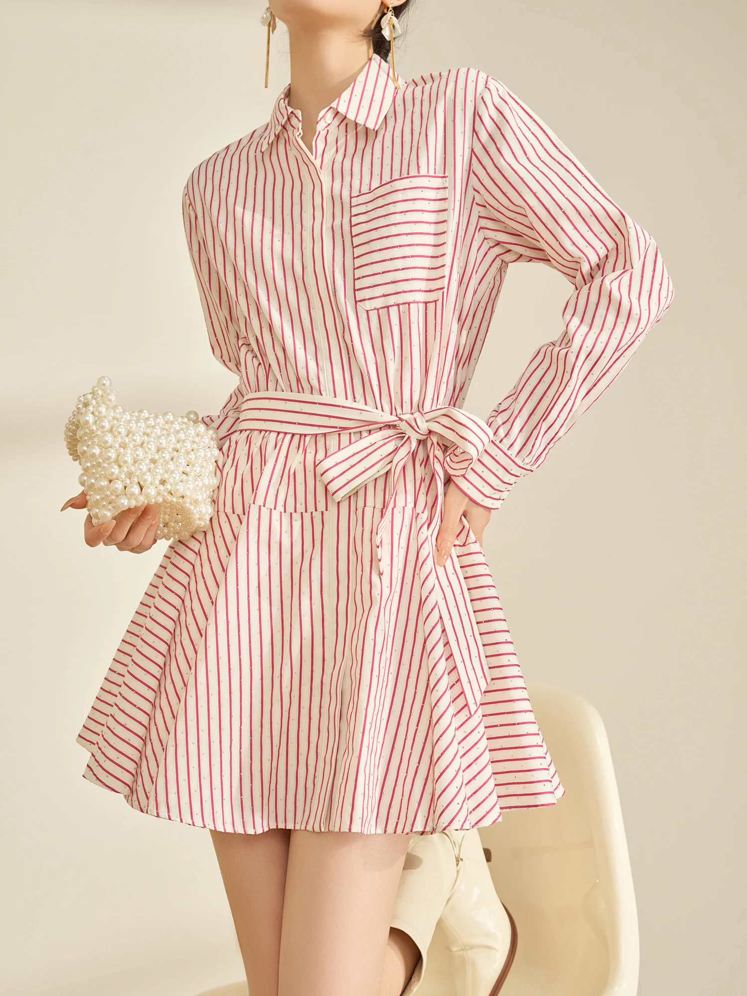 Red Striped Waist-Cinching irt Dr Flowing Era Ele French Sle Polyester Spring Commute H-Line Single-Cuff Loose Fit
Red Striped Waist-Cinching irt Dr Flowing Era Ele French Sle Polyester Spring Commute H-Line Single-Cuff Loose Fit