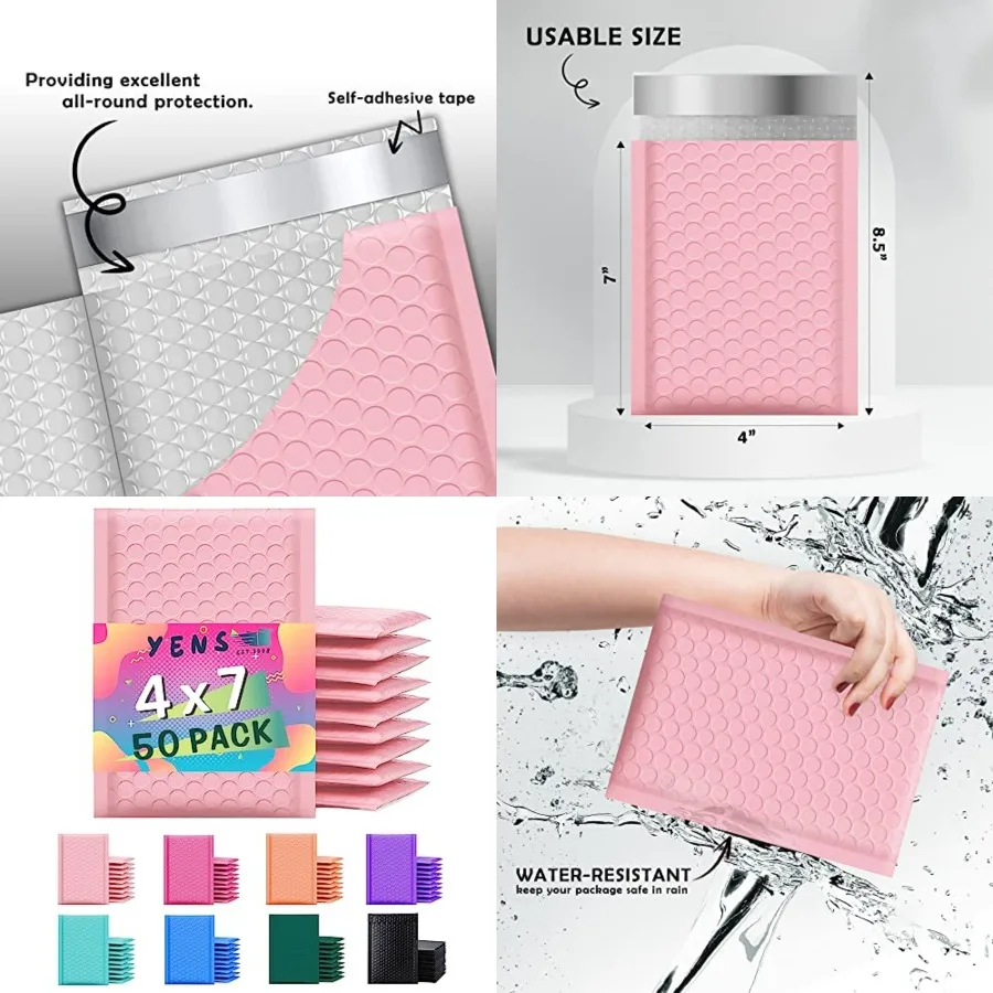 Poly Bubble Mailers 4x8 50 Pack Waterproof Self Seal Adhesive Shipping Bags, Cushioning Padded Envelopes for Shipping, Mailing,
Poly Bubble Mailers 4x8 50 Pack Waterproof Self Seal Adhesive Shipping Bags, Cushioning Padded Envelopes for Shipping, Mailing,