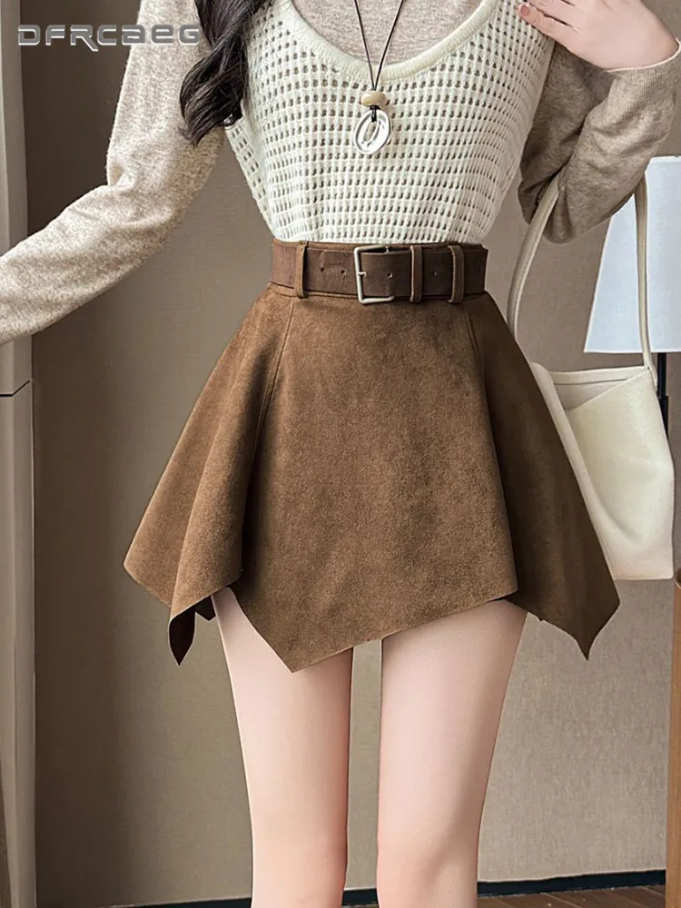 American Vintage Irregular Suede Short Skirt For Woman High Waisted Casual Sweet Winter Mini Skirts With Belt
American Vintage Irregular Suede Short Skirt For Woman High Waisted Casual Sweet Winter Mini Skirts With Belt