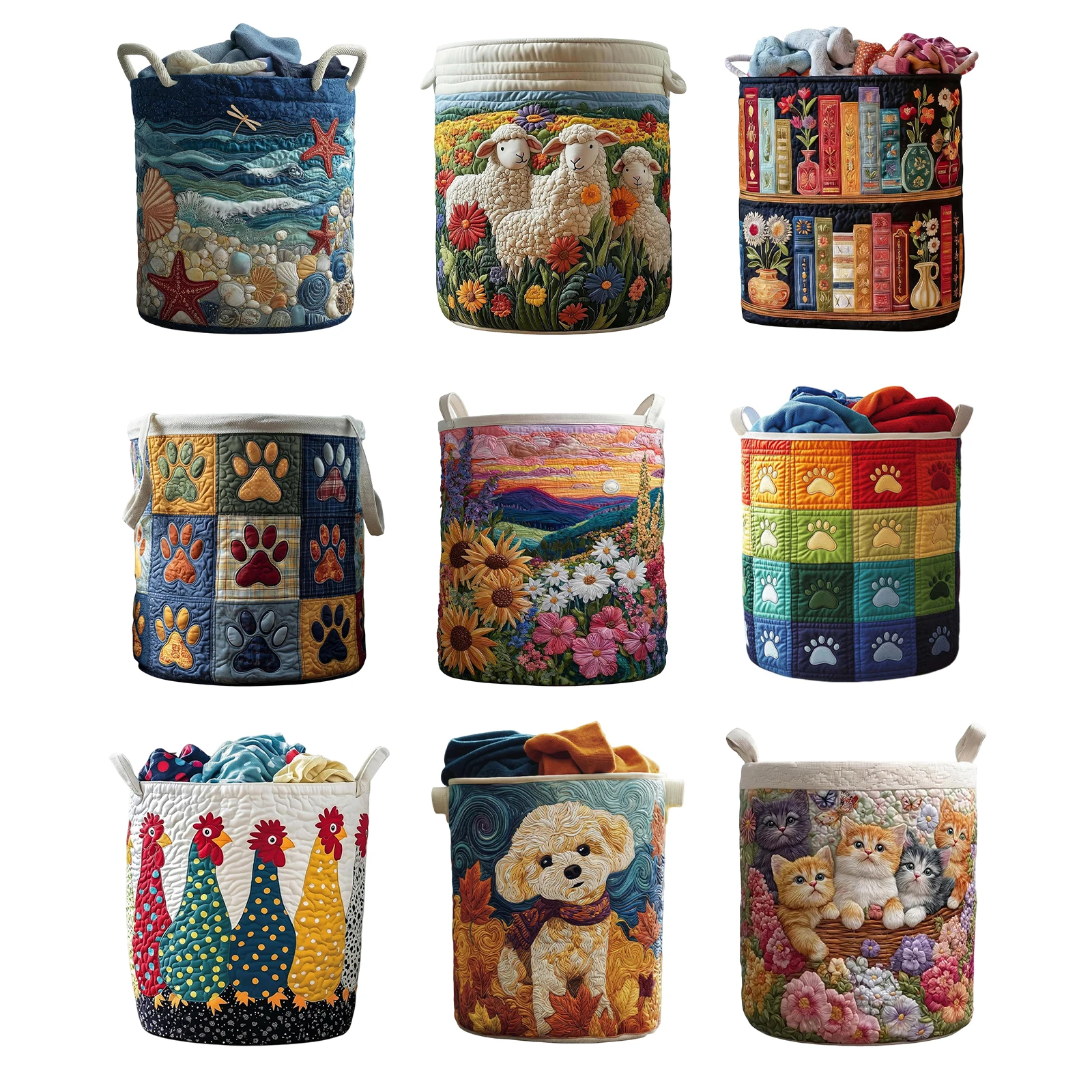 Boho Quilted Laundry Baskets, Fabric Floral Storage Hamper with Handle, Vintage Clothes Storage Basket for Nursery Laundry Room
Boho Quilted Laundry Baskets, Fabric Floral Storage Hamper with Handle, Vintage Clothes Storage Basket for Nursery Laundry Room