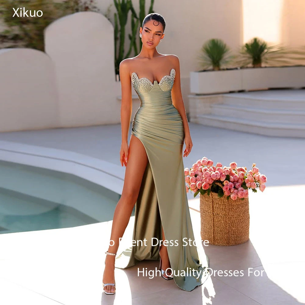 Xikuo Elegant Satin Evening Gowns Sweetheart Crystal Vestidos De Fiesta Mermaid High Side Slit Prom Party Dresses Customized
Xikuo Elegant Satin Evening Gowns Sweetheart Crystal Vestidos De Fiesta Mermaid High Side Slit Prom Party Dresses Customized