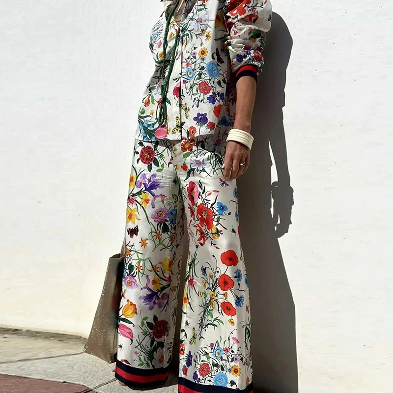 Summer Floral Print Shirt Trousers Set Women Fashion Lapel Single Breasted Shirts Wide Leg Pants 2024 Casual Lady 2 Pieces Sets
Summer Floral Print Shirt Trousers Set Women Fashion Lapel Single Breasted Shirts Wide Leg Pants 2024 Casual Lady 2 Pieces Sets