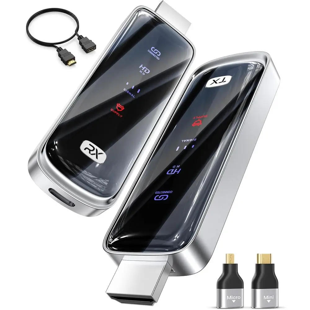 4K Wireless HDMI Extender Kit - Plug & Play, Dual-Band 5G+2.4G for PC/Projector Video & Audio to Monitor Adapter
4K Wireless HDMI Extender Kit - Plug & Play, Dual-Band 5G+2.4G for PC/Projector Video & Audio to Monitor Adapter