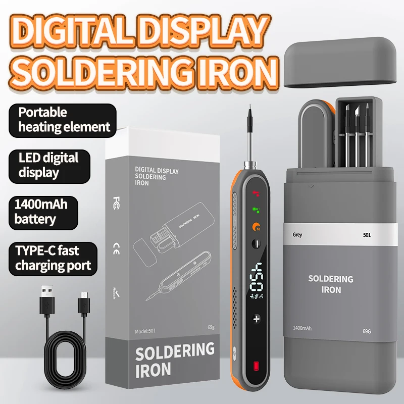 USB Smart Electric Soldering Iron Kit LED Digital Display 1400mAh Adjustable Temperature 180~450℃ Portable Welding Solder Tools
USB Smart Electric Soldering Iron Kit LED Digital Display 1400mAh Adjustable Temperature 180~450℃ Portable Welding Solder Tools