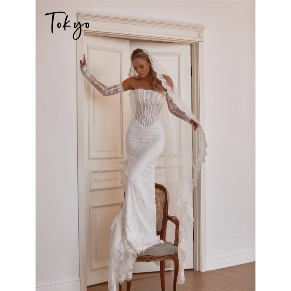 Tokyo Womens Strapless Corset Floral Lace Mermaid Wedding Dress White Long Gown Bridal Shower Marriage Ceremony Evening Gowns
Tokyo Womens Strapless Corset Floral Lace Mermaid Wedding Dress White Long Gown Bridal Shower Marriage Ceremony Evening Gowns