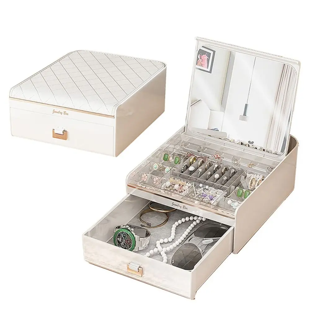 2-Layer Jewelry Box with Mirror Dust-proof Velvet Interior Jewelry Display Holder Large Capacity Multi-compartments
2-Layer Jewelry Box with Mirror Dust-proof Velvet Interior Jewelry Display Holder Large Capacity Multi-compartments