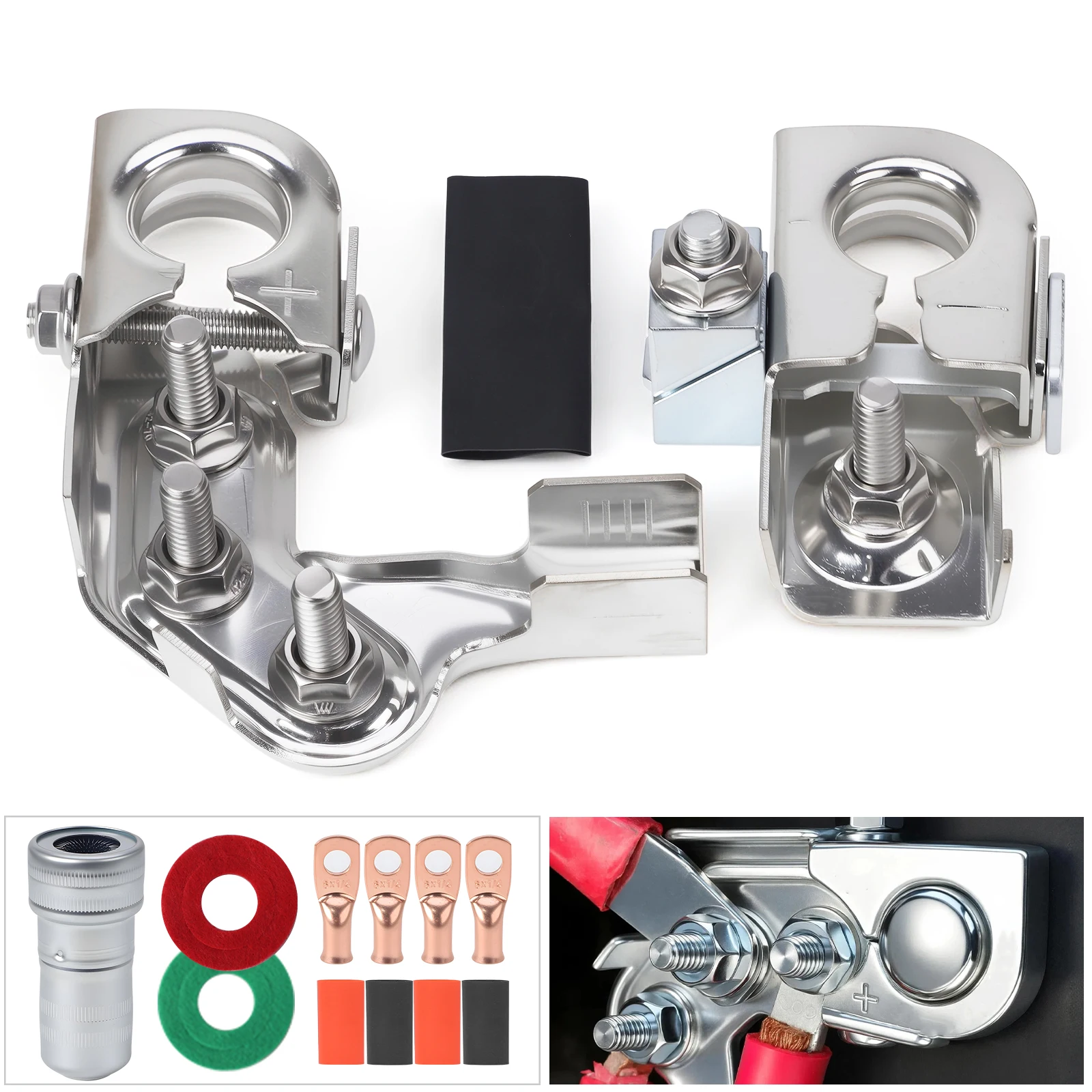 CNSPEED 926-603 Silver Positive Battery Terminal Kit Copper Nickel Plated For Ford F-250 F-350 F-450 Chevy Silverado 1500 Dodge
CNSPEED 926-603 Silver Positive Battery Terminal Kit Copper Nickel Plated For Ford F-250 F-350 F-450 Chevy Silverado 1500 Dodge