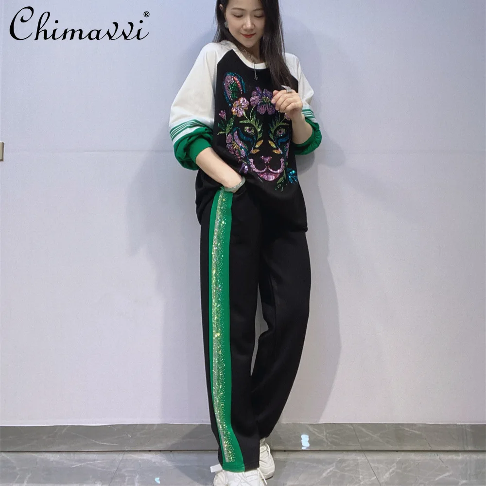 European Pants Set Fashion Round Neck Pullover Larger Size Long Sleeve Sweatshirt Long Pants Set Heavy Rhinestone Two-Piece Set
European Pants Set Fashion Round Neck Pullover Larger Size Long Sleeve Sweatshirt Long Pants Set Heavy Rhinestone Two-Piece Set