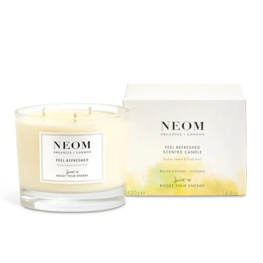 - Feel Refreshed Scented Candle, 3 Wick Lemon and Basil Essential Oil Aromatherapy Candle Scent to Boost Your Energy
- Feel Refreshed Scented Candle, 3 Wick Lemon and Basil Essential Oil Aromatherapy Candle Scent to Boost Your Energy