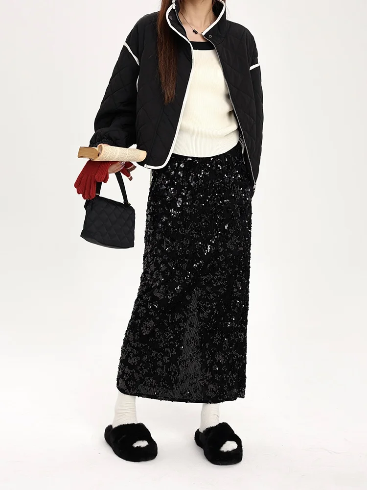 Bla Sequin High Waist A-Line Skirt Women's Midi Skirt Slimming Design F25 Autumn New Sle Yang Pao Pao Brand
Bla Sequin High Waist A-Line Skirt Women's Midi Skirt Slimming Design F25 Autumn New Sle Yang Pao Pao Brand