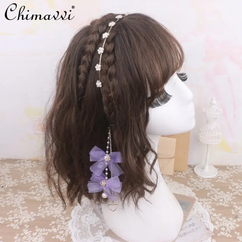 Japanese Sweet Lolita Style Snow Silk Bow Rhinestone Tassel Flower Headband Cute Girls Princess Hair Hoop Head Accessory Women
Japanese Sweet Lolita Style Snow Silk Bow Rhinestone Tassel Flower Headband Cute Girls Princess Hair Hoop Head Accessory Women