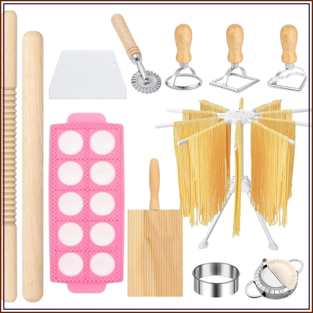 12PCS Pasta Maker Tool Set, Ravioli Mold Set with Roller Wheel & Wooden Handle, Pasta Making Kit for Home
12PCS Pasta Maker Tool Set, Ravioli Mold Set with Roller Wheel & Wooden Handle, Pasta Making Kit for Home