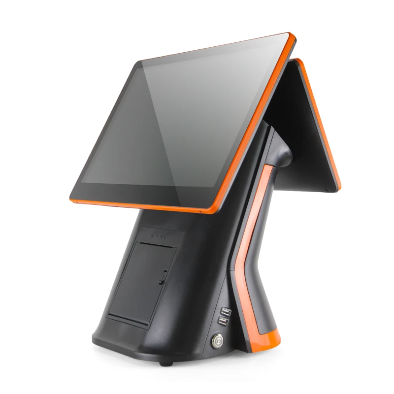 Black/orange system dual screen Android POS machine
Black/orange system dual screen Android POS machine