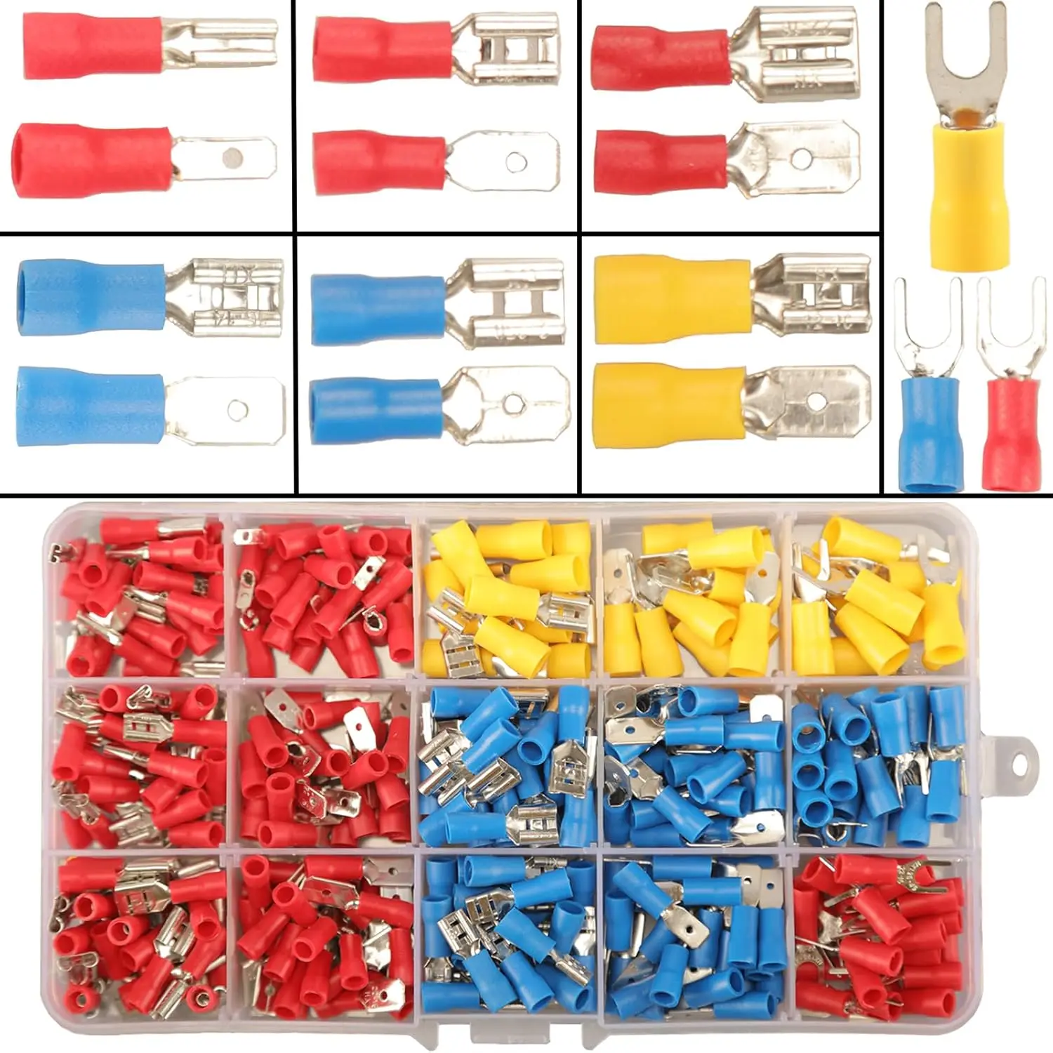 330PCS Crimp Connectors Kit, 2.8mm-6.3mm Male/Female Spade Terminals, 15 Types for Electrical Wiring
330PCS Crimp Connectors Kit, 2.8mm-6.3mm Male/Female Spade Terminals, 15 Types for Electrical Wiring