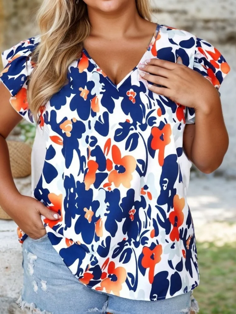 Plus Size 1XL-5XL New Women's Floral V-neck Short Sleeve Print Blouses Fashionable Collar Elegant Stylish Tops Clothing Camisas
Plus Size 1XL-5XL New Women's Floral V-neck Short Sleeve Print Blouses Fashionable Collar Elegant Stylish Tops Clothing Camisas
