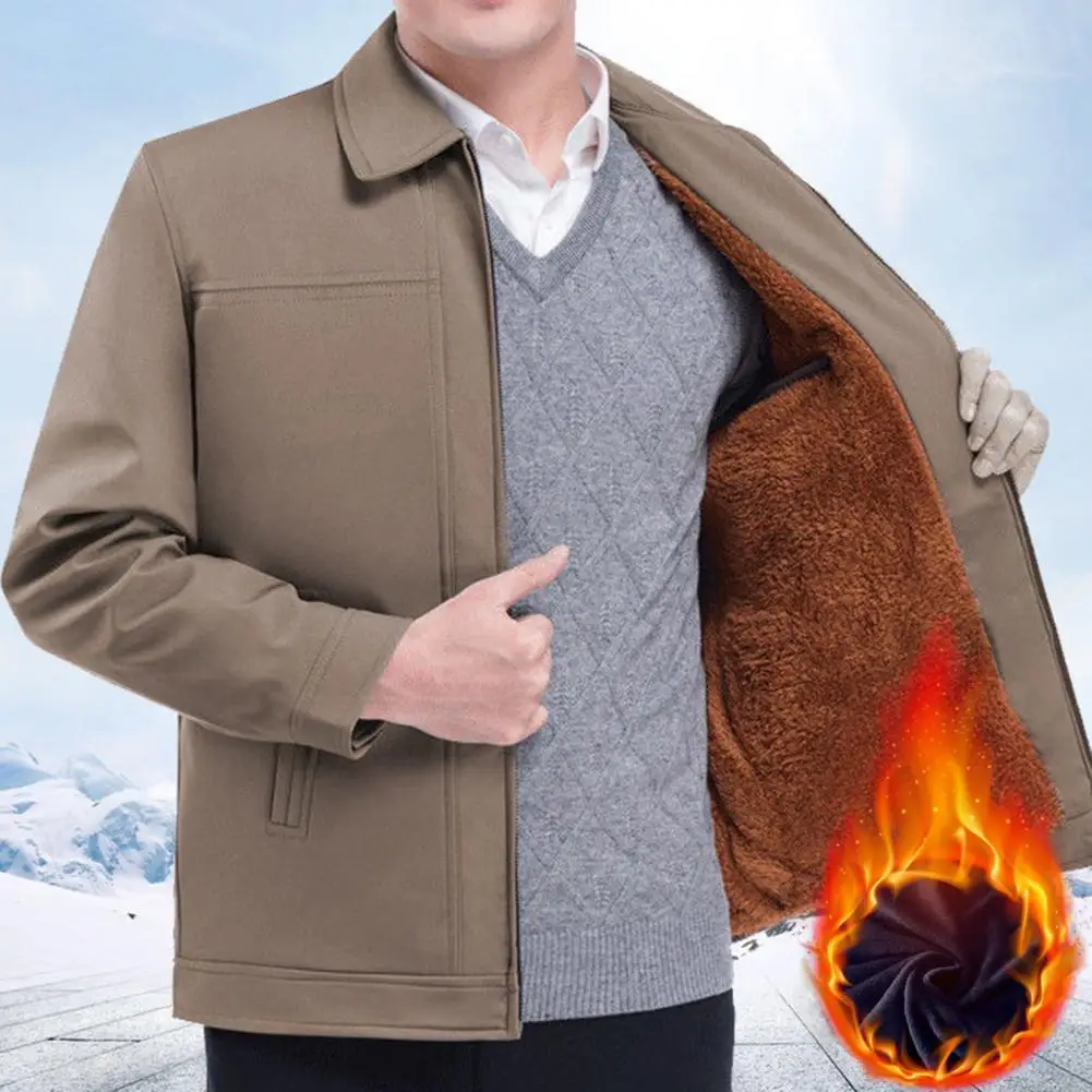 Men Fall Spring Father Jacket Thin Solid Color Lapel Long Sleeve Loose Zipper Closure Thick Fleece Mid Length Men Coat
Men Fall Spring Father Jacket Thin Solid Color Lapel Long Sleeve Loose Zipper Closure Thick Fleece Mid Length Men Coat