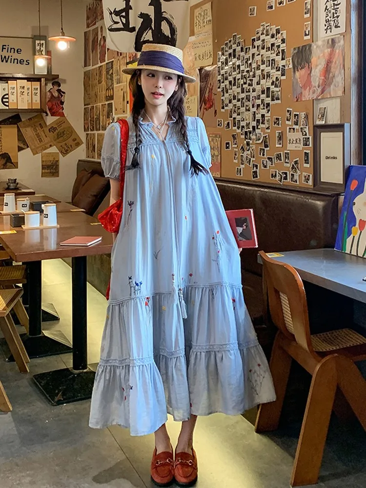 Blue Heavy Embroidery Long Dr Women's Summer 2025 New Tea Break Loose Slimming Beautiful A-Line Skirt Korean Sle
Blue Heavy Embroidery Long Dr Women's Summer 2025 New Tea Break Loose Slimming Beautiful A-Line Skirt Korean Sle