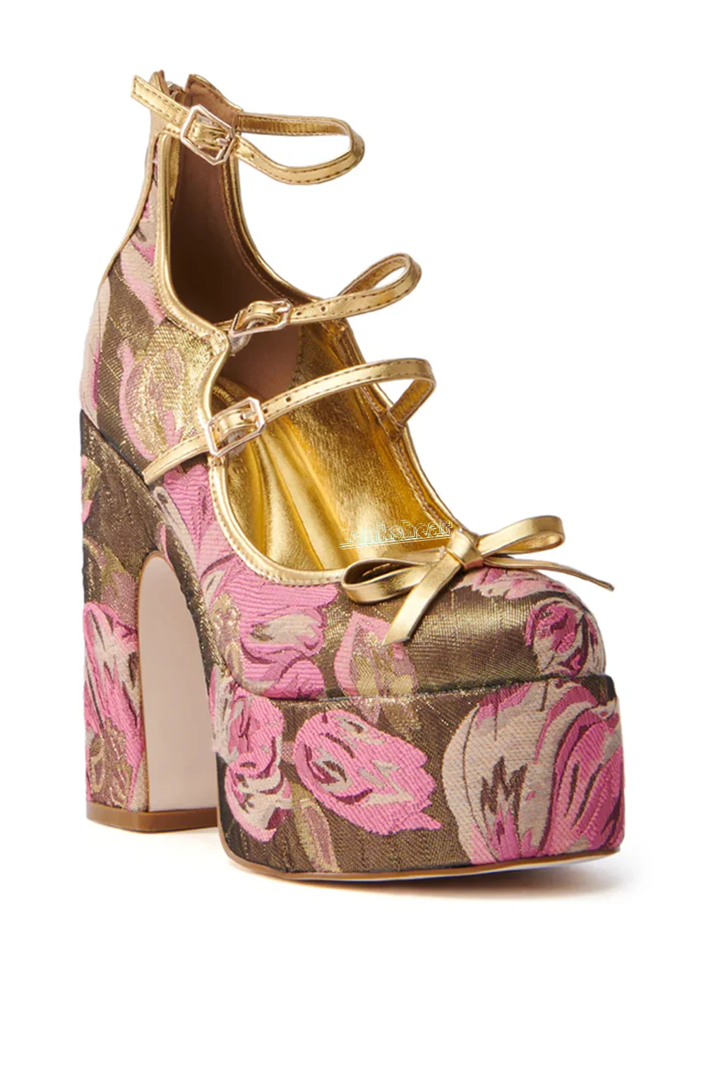 Mary Jane Gold Brocade Pumps Back Zipper Printing Round Toe Platform Chunky High Heels Bow Summer Sexy Dress Shoes New
Mary Jane Gold Brocade Pumps Back Zipper Printing Round Toe Platform Chunky High Heels Bow Summer Sexy Dress Shoes New