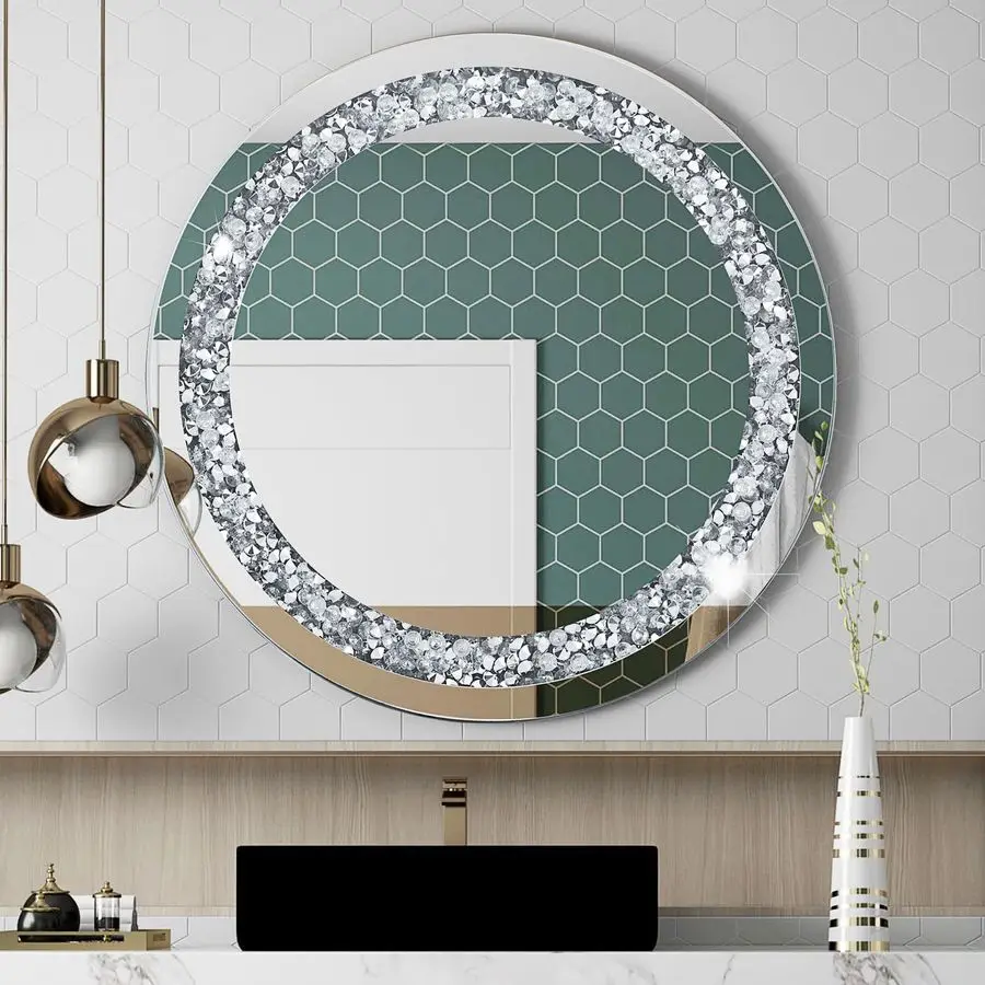 Inch Crushed Diamond Round Glass Wall Mirror, Bathroom Mirror, Wall Decoration Hanging Mirror, Suitable for Living Room, Bedroom
Inch Crushed Diamond Round Glass Wall Mirror, Bathroom Mirror, Wall Decoration Hanging Mirror, Suitable for Living Room, Bedroom