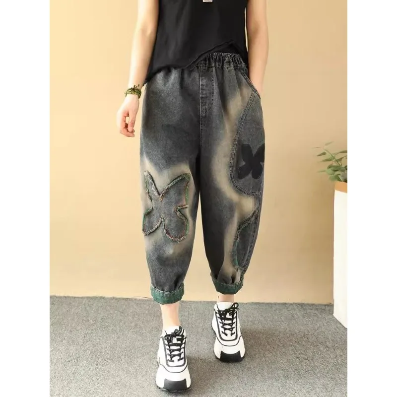 jeans for woman Women's Vintage Four Leaf Clover Patch Jeans Spring Autumn Loose Plus Size Rolled Cuff Nine Points Harem Pants
jeans for woman Women's Vintage Four Leaf Clover Patch Jeans Spring Autumn Loose Plus Size Rolled Cuff Nine Points Harem Pants