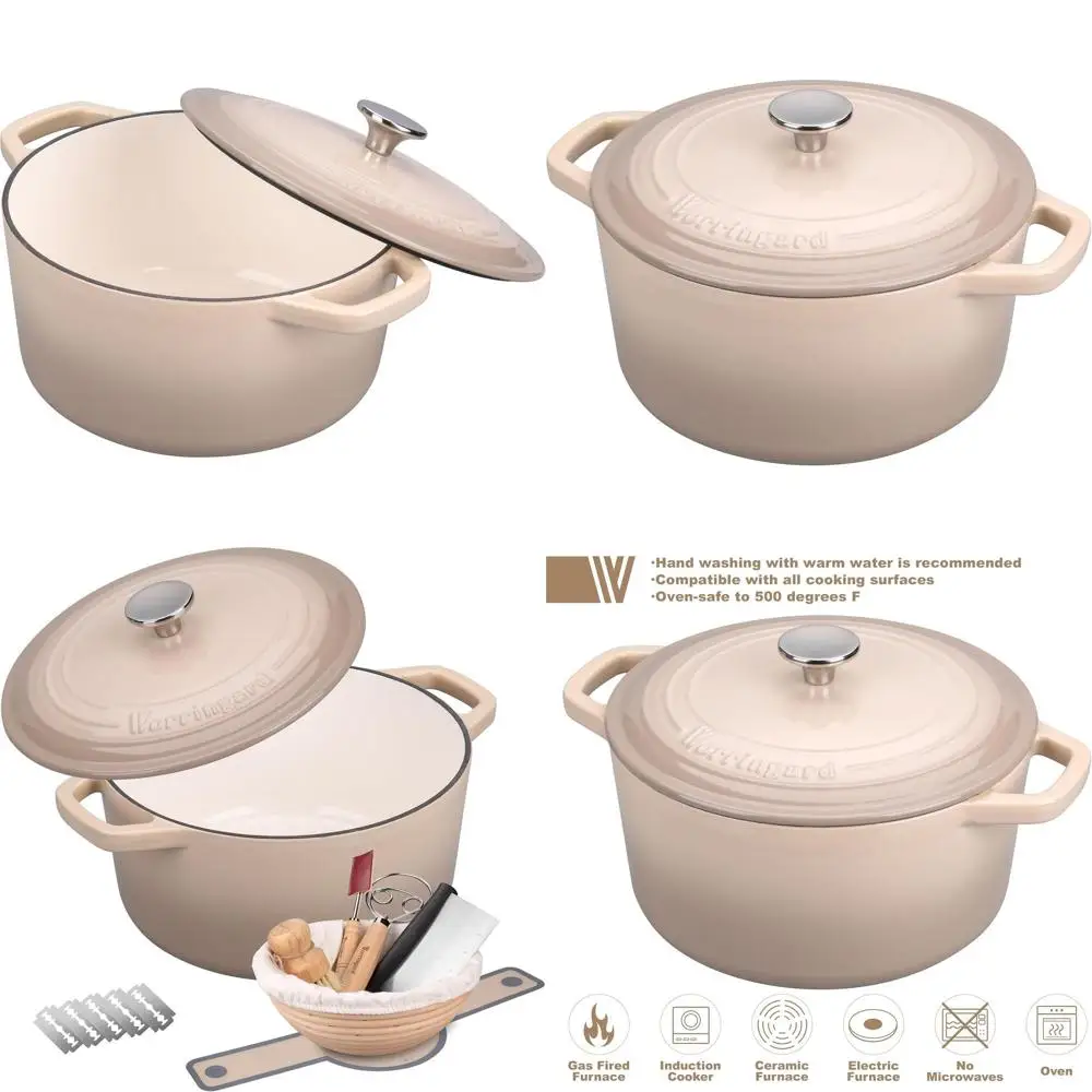Round 4.5QT Enamel Dutch Oven Pot with Lid, Ideal for Bread Baking including Sourdough Supplies, Latte Color
Round 4.5QT Enamel Dutch Oven Pot with Lid, Ideal for Bread Baking including Sourdough Supplies, Latte Color