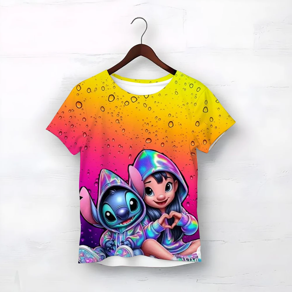 Модная футболка с короткими рукавами и принтом Disney Vibrant Sweet Lilo & Stitch для девочек, красивая повседневная универсальная детская футболка с круглым вырезом
Модная футболка с короткими рукавами и принтом Disney Vibrant Sweet Lilo & Stitch для девочек, красивая повседневная универсальная детская футболка с круглым вырезом