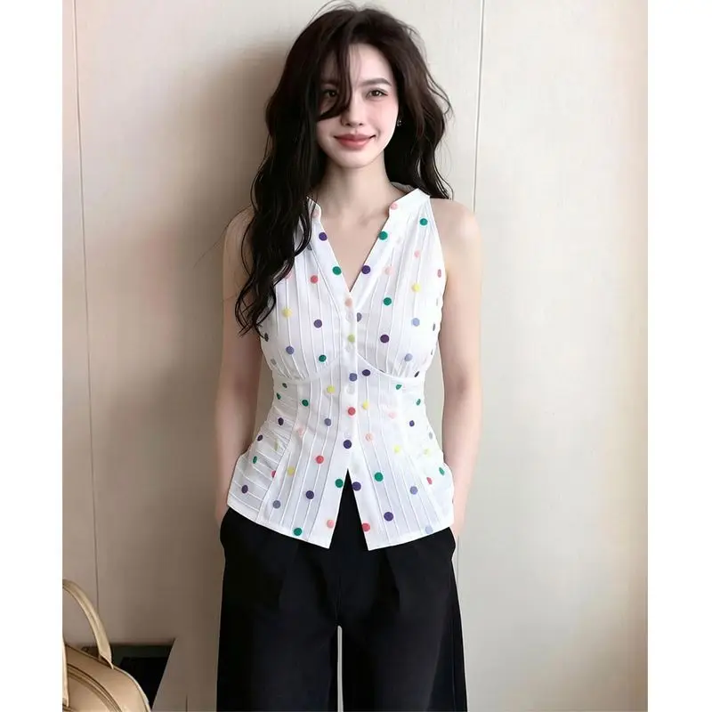 Dopamine Style White Polka Dot Print Sleeveless Shirt Women's Summer New Waist Slim Hanging Neck Vest Shirt Casual Slim Fit P...
Dopamine Style White Polka Dot Print Sleeveless Shirt Women's Summer New Waist Slim Hanging Neck Vest Shirt Casual Slim Fit P...