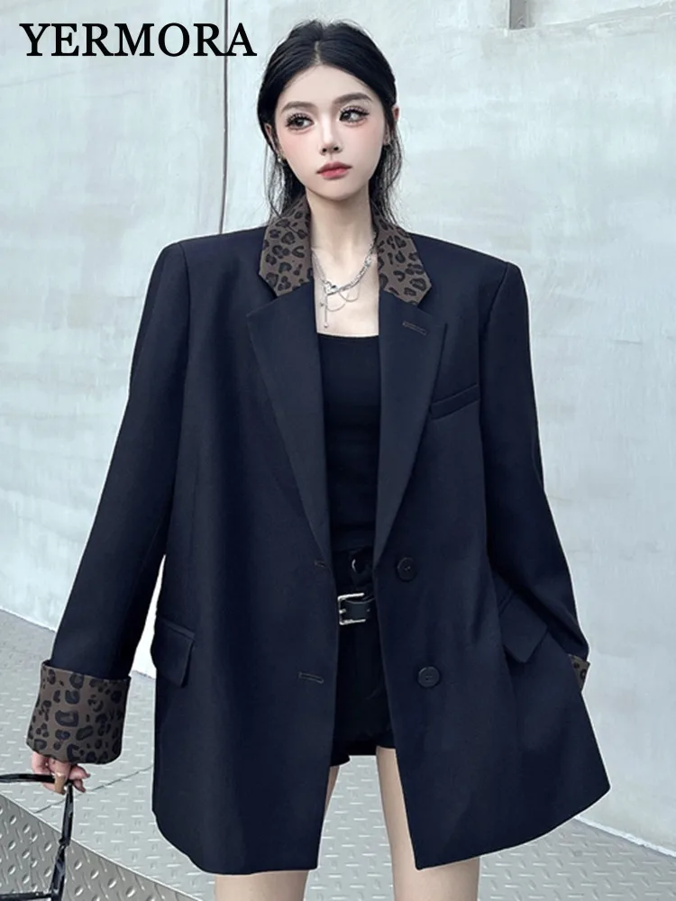YERMORA Black Spliced Leopard Big Size Blazer For Women Lapel Long Sleeve Fashion New Jacket Tide Spring Autumn 2025 A784
YERMORA Black Spliced Leopard Big Size Blazer For Women Lapel Long Sleeve Fashion New Jacket Tide Spring Autumn 2025 A784