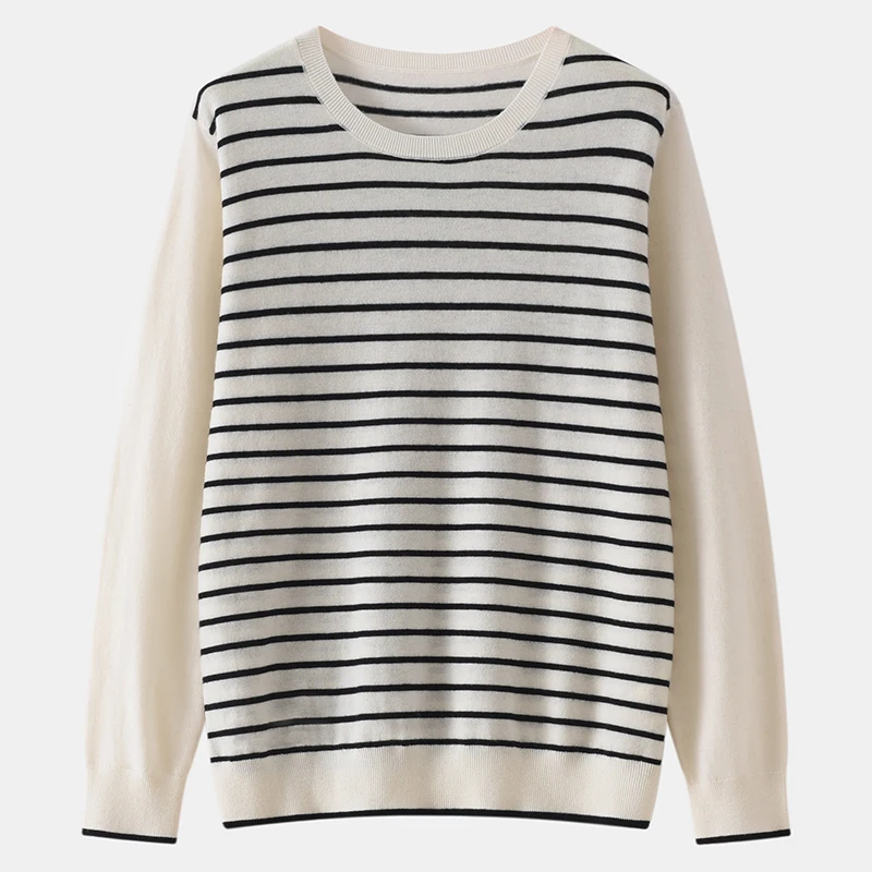 Spring/Autumn Fine Spinning 100% Wool Women's Pullover Casual Striped Knitted Sweater Loose Round Neck Tops Fashion Jumper
Spring/Autumn Fine Spinning 100% Wool Women's Pullover Casual Striped Knitted Sweater Loose Round Neck Tops Fashion Jumper