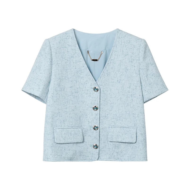 French Blue V-neck Fashion Simple Suit Small Fragrance Short Coat Women Loose Casual Short Sleeve Office Lady Female Coat
French Blue V-neck Fashion Simple Suit Small Fragrance Short Coat Women Loose Casual Short Sleeve Office Lady Female Coat